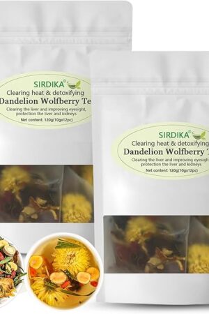 Dandelion Wolfberry Tea - Kidneys & Liver Health Tea, Seven Herbal Ingredients Natural Blend, Dandelion Chinese Wolfberry Tea Bags Organic 120g/12PC (2Bag(24Pcs))