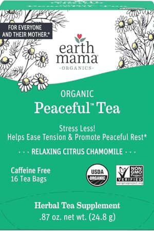 Earth Mama Organic Peaceful Tea - Calming Herbal Blend, 16 Teabags | Stress Less! | Safe for Pregnancy | Relaxing