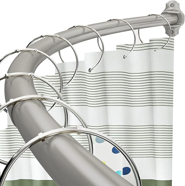 Curved Shower Curtain Rod, Adjustable 40-72 Inches Shower Rod, Rustproof Expandable Heavy Duty Round Shower Curtain Rod for Bathroom, Bathtub, Need to Drill, Nickel