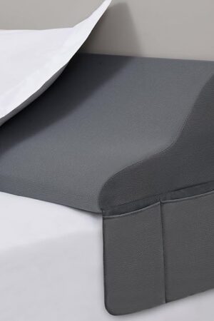 Vekkia Queen Bed Wedge Pillow for Headboard Gap – 0–6" Bed Gap Filler with Firm Foam Support & Extra-Large Pockets – Prevents Lost Pillows, Phones & Clutter (Gray)