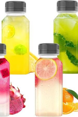10 OZ Plastic Juice Bottles, Reusable Bulk Beverage Containers, for Juice, Milk and Other Beverages, 4 Pcs.