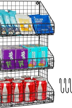 X-cosrack 3-Tier Wire Basket Wall Mounted Shelf Snack Organizer Countertop Display 11.8x7.8x22 Inch