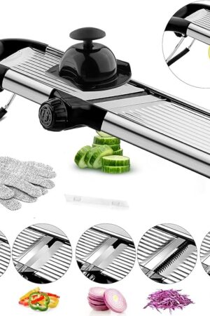 VEKAYA Mandoline Slicer, Mandoline Slicer for Kitchen, Adjustable Mandolin, Stainless Steel Mandoline, Vegetable Slicer, Potato, Onion, Cucumber, Tomato, Veggie Slicer with Cut-Resistant Gloves
