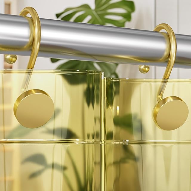 AmazerBath Gold Shower Curtain Hooks, Shower Curtain Rings Modern Decorative Shower Curtain Hooks Rust Proof Smooth Metal Shower Hooks for Shower Curtain Hangers Bathroom Shower Rod Hook, 12Pcs