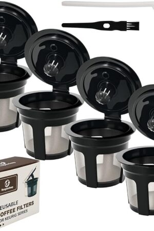 4-Pack Roogaluckeep Reusable K Cup for Keurig, Black BPA Free Refillable K-Cup Pod Coffee Filters, Universal Fit Refillable Coffee Filters for 1.0 and 2.0 Keurig Coffee Makers