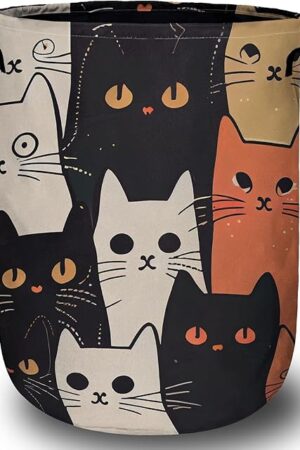 Watercolor Funny Cat Laundry Basket, Laundry Hamper Collapsible Oxford Cloth with Handle Clothes Toy Storage Bin for Bathroom Laundry Room Bedroom 15.7 X 20 Inch