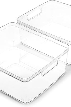 BINO | Plastic Storage Bins, Medium - 2 Pack | THE LUCID COLLECTION | Multi-Use Built-In Handles | BPA-Free | Clear Storage Containers | Fridge Organizer | Pantry & Home Organization