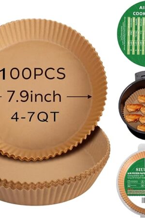 Air Fryer Liners Disposable for Most 4-7 QT Air frye, 100 Pcs Non-Stick Parchment Paper for Baking 7.9 Inch Air Fryer Paper Liners Round Airfryer Liners