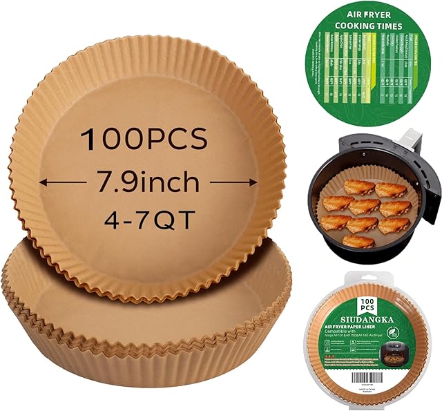 Air Fryer Liners Disposable for Most 4-7 QT Air frye, 100 Pcs Non-Stick Parchment Paper for Baking 7.9 Inch Air Fryer Paper Liners Round Airfryer Liners