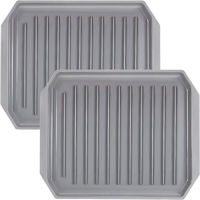 2 Pieces Microwave Bacon Tray Microwave Bacon Cooker Grill Rack Piratical Baking Oven Tray for Frozen Snacks, Frozen Pizza Cooking Supplies, Grey, 10.6 x 8.66 Inch