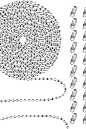 Beaded Pull Chain Extension with Connector, 20 Feet Beaded Roller Chain with 30 Connectors for Ceiling Fan Light Lamp (3.2mm, Silver)