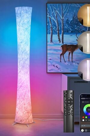 WORLD WIN Floor Lamp, 61'' Smart RGB LED Corner Lamp with Music Sync and 16 Million DIY Colors, 3 Color Temperature, APP & Remote Control, Color Changing Standing Floor Lamp for Bedroom Living Room