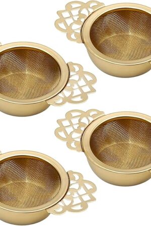 304 Stainless Steel Tea Drain Strainer Tea Filter Mesh Tea Drip Bowls Teapot Strainer With Petal Handles Tea Divider, Pack Of 4