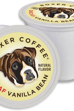 Boxer Coffee 52ct Decaf Vanilla Bean – Naturally Flavored, Swiss Water Process Medium Roast Coffee Pods – Specialty Grade, Artisan Single-Serve Cups – Compatible with Keurig K-Cup Brewers