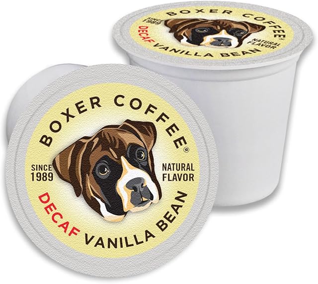 Boxer Coffee 52ct Decaf Vanilla Bean – Naturally Flavored, Swiss Water Process Medium Roast Coffee Pods – Specialty Grade, Artisan Single-Serve Cups – Compatible with Keurig K-Cup Brewers