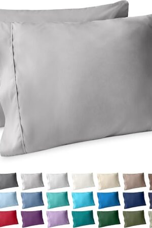 Bare Home Microfiber Pillow Cases - Standard/Queen Size Set of 2 - Cooling Pillowcases - Double Brushed - Light Grey Pillowcases 2 Pack - Easy Care (Standard Pillowcase Set of 2, Light Grey)