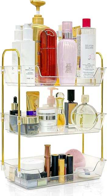 3-Tier Bathroom Organizer Countertop – Makeup, Perfume, and Skincare Storage Tray for Bathroom, Dresser, and Vanity