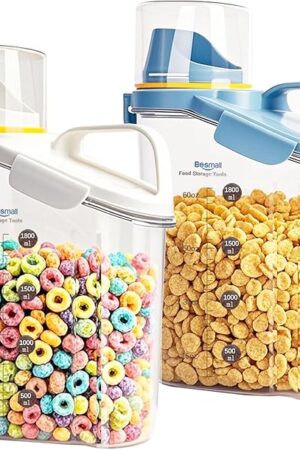 Cereal Containers Storage,2L Airtight Large Dry Food Storage Containers with Pouring Spout, Measuring Cup for Flour and Grain,BPA Free Plastic Dispenser