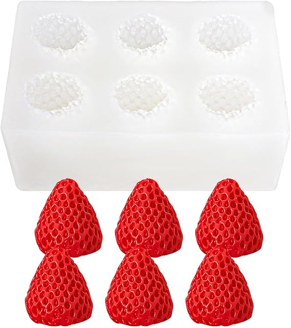 6 Cavity 3D Strawberry Chocolate Mold - Silicone Fruit Mold for Fondant, Resin, Cake Topper, Cupcake Decorating Tools - White