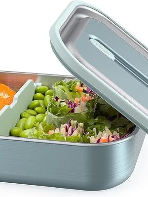 Bentgo MicroSteel Leak-Proof Lunch Box - Microwave-Safe, Oven-Safe, Bento-Style Container with Removable Divider, Airtight Lid, Sustainable Design, Odor & Stain Resistant (Aqua)
