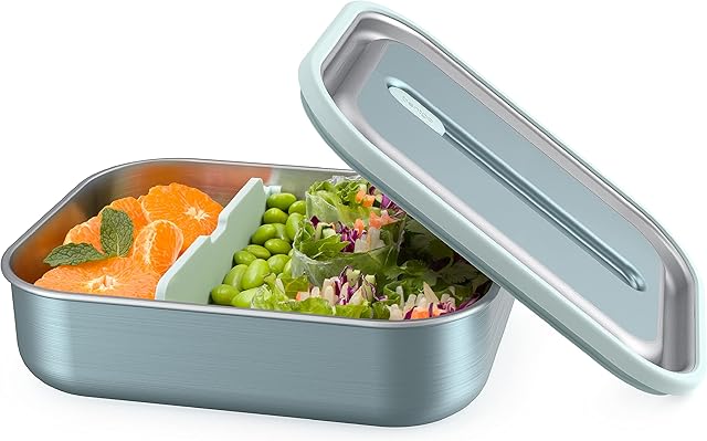 Bentgo MicroSteel Leak-Proof Lunch Box - Microwave-Safe, Oven-Safe, Bento-Style Container with Removable Divider, Airtight Lid, Sustainable Design, Odor & Stain Resistant (Aqua)