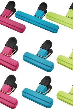 Chip Bag Clips 9pcs Air Tight, Heavy Duty, Sturdy Plastic Clips for Food Storage Assorted Sizes Food Bag Clips for Kitchen Snacks