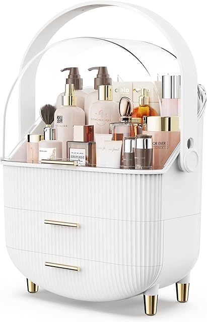 Makeup Organizer Skincare Organizers - Cosmetic Display Cases with Transparent Cover, SkinCare Organizers for Bathroom Countertop, Bedroom Vanity Desk, Lipstick Organizer, White