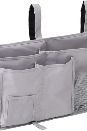 Aiduy Bedside Caddy, Hanging Storage Bag Holder Beside Organizer with 8 Pockets for Bunk Dorm Rooms and Hospital Bed Rails, Grey