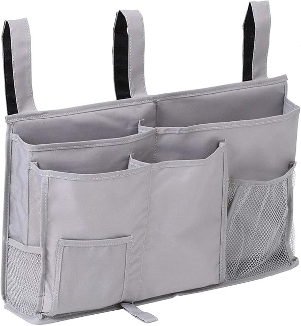 Aiduy Bedside Caddy, Hanging Storage Bag Holder Beside Organizer with 8 Pockets for Bunk Dorm Rooms and Hospital Bed Rails, Grey