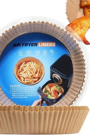 100PCS Air Fryer Disposable Paper Liners Fit 3-5QT Non-Stick Air Fryer Parchment Paper Air Frying Roasting Microwave Basket Oil-proof Resistant Baking Parchment Paper Thick (Round, 6.5inch)