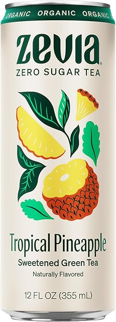 Zevia Organic Sugar Free Iced Tea, Green Tea Tropical Pineapple, 12 Ounce Can