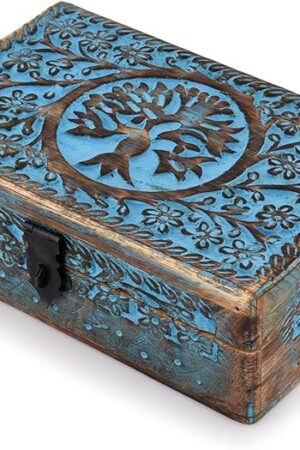 |Wooden Jewelry Box, Tarot Box, Celestial Home Decor, Witch Box, Tree of Life, Trinket Box |Size- 8" x 5" x 2.5",| Decorative Storage Bin