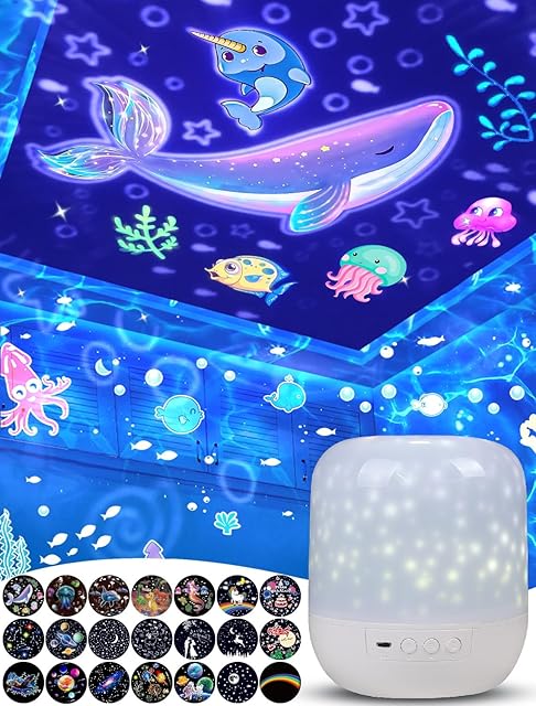21 Sets of Films, Projector Night Light for Kids Bedroom, Baby Projector for Ceiling, Star Galaxy Projector with 360° Rotation Dimmable for Kids Baby Girls, Birthday, Christmas, Nursery, Room Decor