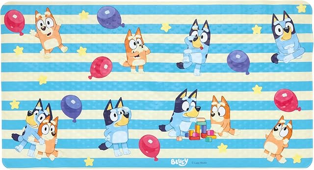 Bluey Bath Mat for Kids, Toddlers and Babies, Non Slip with Suction Cups, Machine Washable