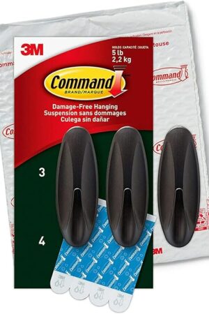 Command Outdoor Large Bronze Hooks, Holds up to 5 lb, 3 Hooks and 4 Command Strips, Damage-Free Hanging Wall Hooks for Hanging Outdoor Wall Decor with Weather Resistant Strips