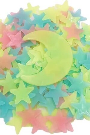 200 Pcs Colorful Glow in The Dark Luminous Stars and Moon Fluorescent Noctilucent Plastic Wall Stickers Murals Decals for Home Art Decor Ceiling Wall Decorate Kids Bedroom Room Decorations