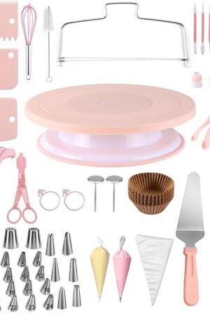 207PCS Cake Decorating Kit Includes Revolving cake turntable for decorating, Icing Bags and Tips Set, 3 Spatulas, 3 Cake Scraper, 100 Piping Bags, frosting piping kit,and 3 Coupler for Baking