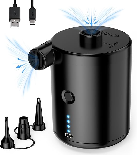 Air Pump for Air Mattress, Air Mattress Pump for Inflatables, Quick Fill Inflator Deflator Air Pump Perfect for Outdoor Camping Inflatable Boat Blow Up Pool Water Toy Car Air Bed