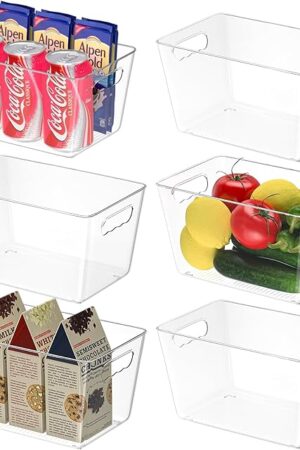 BALEINE Clear Plastic Storage Bins, Pantry Organization, BPA Free Stackable Refrigerator Organizers and Storage with Handles for Kitchen Fridge Cabinet Bathroom (6PK, 9.5x5.5x4.5)