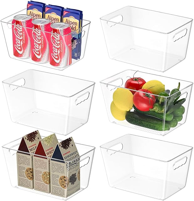BALEINE Clear Plastic Storage Bins, Pantry Organization, BPA Free Stackable Refrigerator Organizers and Storage with Handles for Kitchen Fridge Cabinet Bathroom (6PK, 9.5x5.5x4.5)