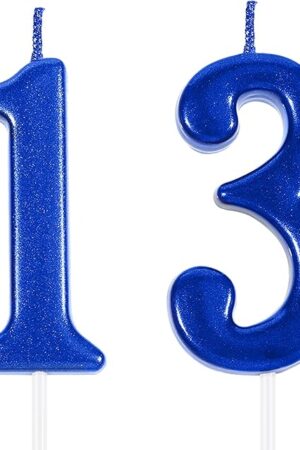 13th Birthday Candle, Numeral 13 Candles Cake Topper Happy Birthday Blue Cake Decoration for Party Favor Wedding Anniversary Celebration Supplies