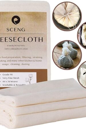 Cheesecloth, Grade 90, 36 Sq Feet, Reusable, 100% Unbleached Cotton Fabric, Ultra Fine Cheese Cloth for Cooking - Nut Milk Bag, Strainer, Filter (Grade 90-4Yards)