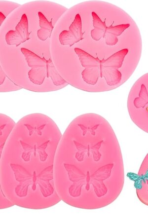 6PCS Mini Butterfly Silicone Molds, Butterfly Fondant Cake Baking Mold, Cupcake Decoration Tool Chocolate Trays for Homemade Cake DIY Polymer Clay (Style 1)