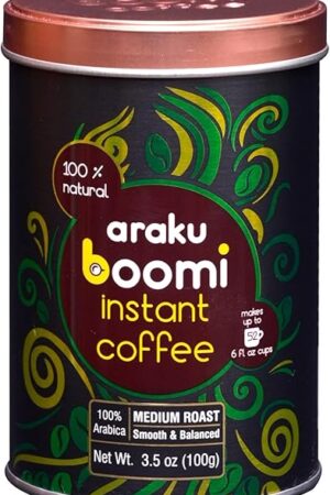 Boomi Premium Single Origin Instant Coffee Powder - Medium Roast, 100% Arabica, Mold & Mycotoxin Free, Low Acid - 3.5oz Tin (1 Pack)