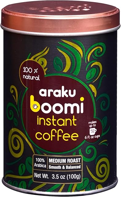 Boomi Premium Single Origin Instant Coffee Powder - Medium Roast, 100% Arabica, Mold & Mycotoxin Free, Low Acid - 3.5oz Tin (1 Pack)