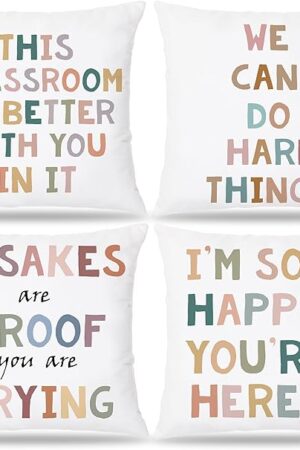 Classroom Pillow Covers 18x18, 'We Can Do Hard Things' Design, Boho Classroom Decor, Set of 4