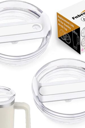 40 OZ Tumbler Lid Replacement Fit for Stanley Cup, 2 Pack Clear Replacement Lids Fit for Stanley Travel Tumbler, Spill Proof Tumbler Covers for Stanley Cup Accessories (Clear - White)