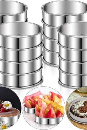 Boao 16 Pieces English Muffin Rings Nonstick Double Rolled Crumpet Rings Double Rolled Tart Stainless Steel Round Muffin Tart Molds for Home Baking