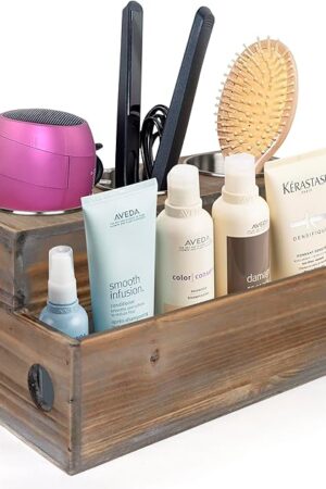 Besti Wooden Hair Dryer Holder – Hair Tools and Styling Supplies Organizer and Storage for Vanity and Bathroom - Natural Elegant Design - Multi-Functional Caddy for Accessories, Makeup, Toiletries