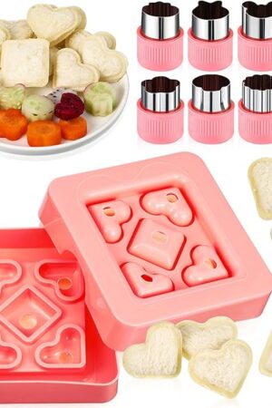 9 Pieces Mini Sandwich Cutter Set Decruster DIY Pocket with Sandwich Vegetable and Fruit Cutters Shapes and Sealer Bread Crust Bento Box Accessories for Kids